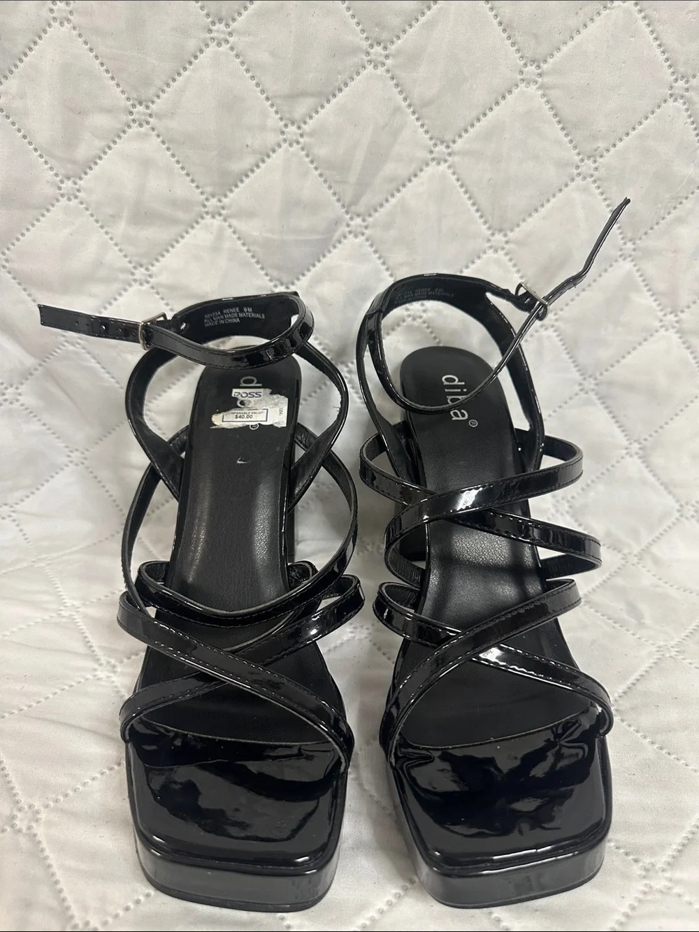 Diba Black Patent Strappy Platform Sandals